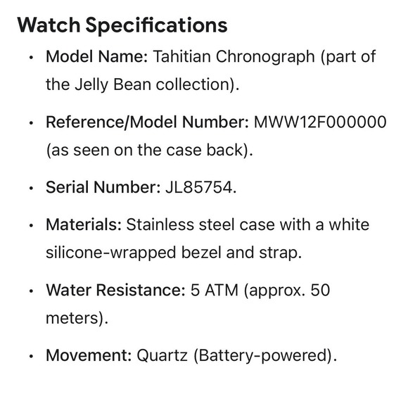 Michele Tahitian‎ Chronograph White Silicone Watch Jelly Bean needs batteries main image 9